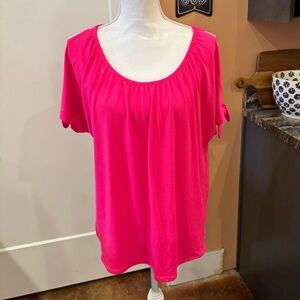 INC. International Concepts | Hot Pink Blouse with Cold-Shoulders with Ties